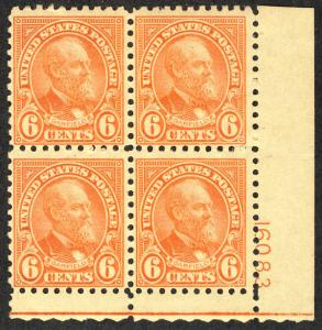 587 F/VF OG VLH, plate block of 4,  super color,  Ni..MORE.. pb2144