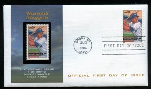 US 4083 Baseball Sluggers Mickey Mantle UA Fleetwood cachet FDC combo