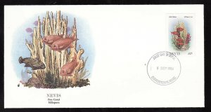 Flora & Fauna of the World #22c-stamp on FDC-Fire Coral-Marine Life-Nevis-single