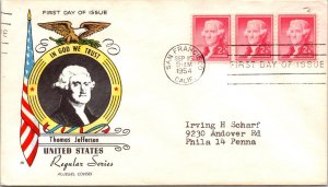 FDC 1954 SC #1033 Fluegel Cachet - San Francisco CA - Strip Of 3 - J295