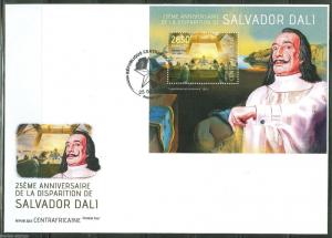 CENTRAL AFRICA  25th MEMORIAL ANNIVERSARY OF SALVADOR DALI  SOUVENIR SHEET  FDC