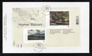 Canada-Sc#2110-stamps on SS on FDC-Paintings-Homer Watson-2005-