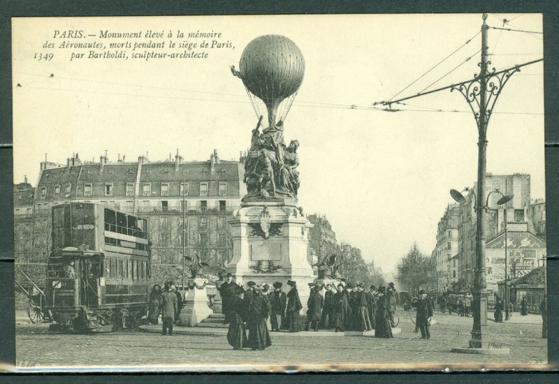 1870-71 FRANCE AIR HEROES... PIGEON-BALLOON BARTHOLDI MONUMENT POST CARD