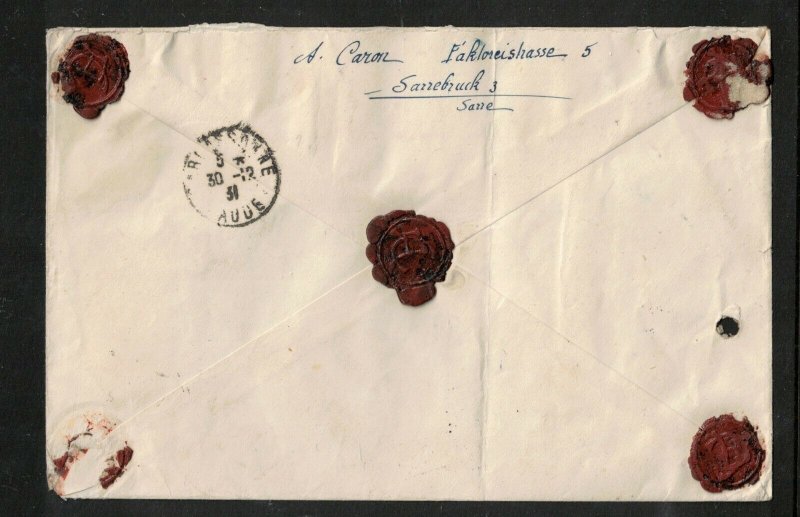 Saar #B30 - #B36 Very Fine Used On Registered Cover To Carcasonne