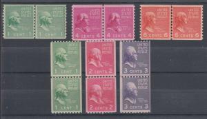 US Sc 839/851 MNH. 1939 Presidential issues, 6 diff Joint Line Pairs, F-VF