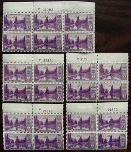 USA, Scott 740-746, misc plate blocks