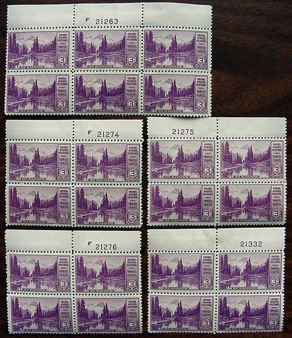 USA, Scott 740-746, misc plate blocks