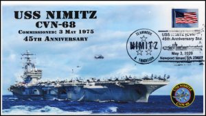 20-144, 2020, USS Nimitz, Pictorial Postmark, Event Cover, CVN-68, 45th Annivers