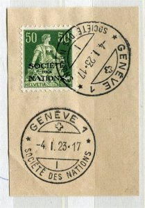 SWITZERLAND; 1923 SOCIETE des NATIONS Optd on fine Geneve POSTMARK PIECE