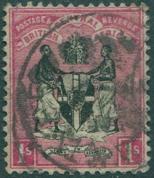 Nyasaland 1895 SG36 1/- black and red Arms FU