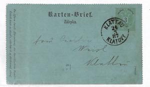 E1 1887 AUSTRIA EMPIRE Czech Republic *Klattau Klatovy* Bi-lingual Zalepka Card