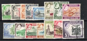 Rhodesia and Nyasaland 1959-62  set to £1 SG 18-31 FU CDS