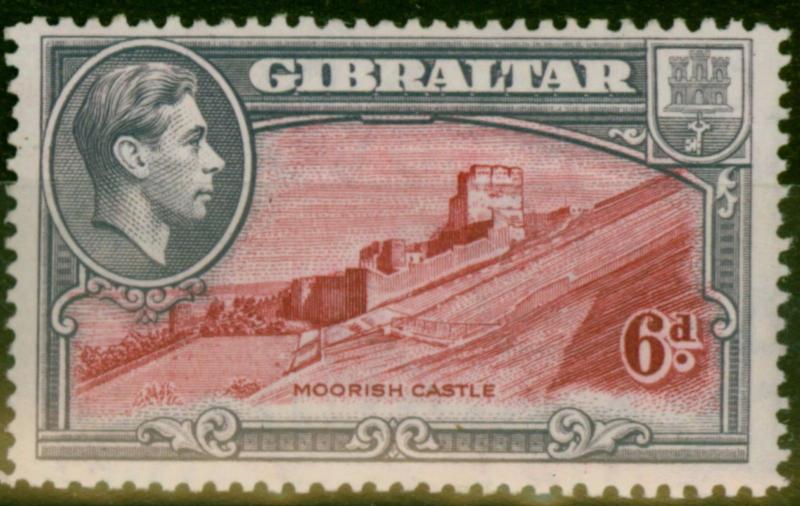 Gibraltar 1938 6d Carmine & Grey-Violet SG126a P.14 Fine Mtd Mint 