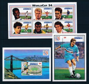 [105821] Dominica 1994 World cup soccer football USA 3 Souv. Sheets MNH