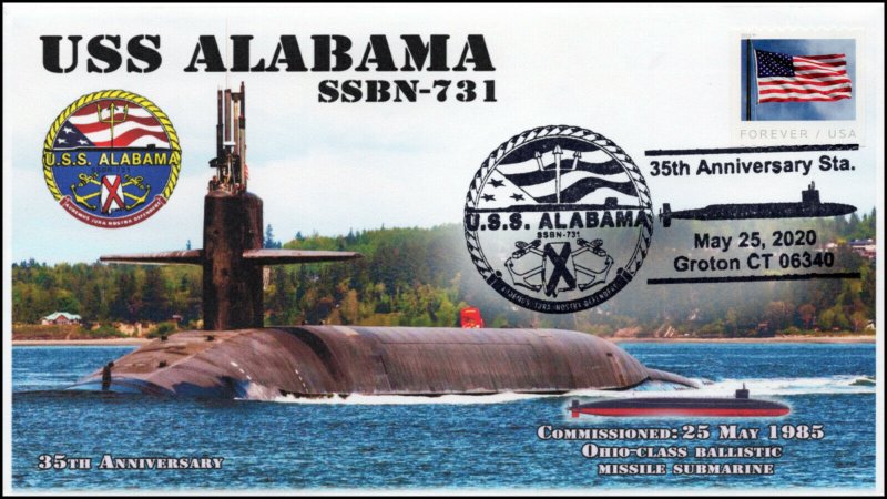 20-115, 2020, USS Alabama Pictorial Postmark, Event Cover, SSBN-731