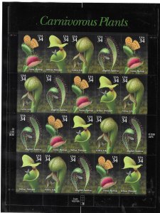 US #3528-3531 2001 CARNIVOROUS PLANTS PANE OF 20 34C STAMPS - MINT NEVER HINGED