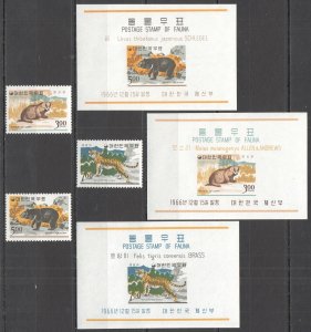 B0429 Imperf,Perf 1966 Korea Wild Animals Bears Tigers Fauna 3Bl+1Set Mnh