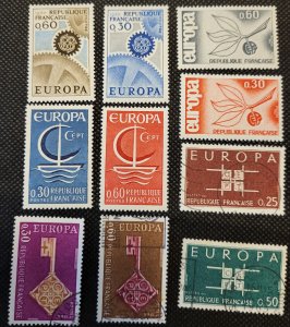 France,  Europa issues of 1965-67, most unused CDT, 30-60c, SCV$2.80