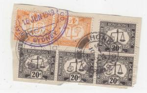 HONG KONG, Postage Dues, 1949 piece, 4c. (2), 20c. (4), Sydney handstamp.