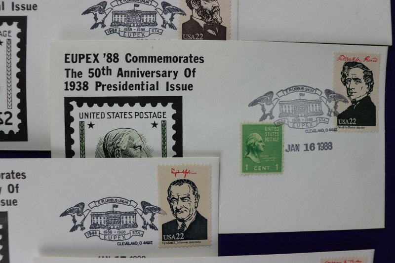 Eupex 1988 50th anniv 1938 US presidential issue 832 833 834 cachet show expo