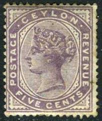 Ceylon #131a Mint Hinged Type II 5c Victoria from 1886
