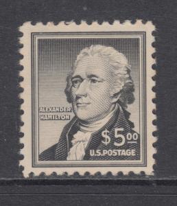 US Sc 1053 MNH. 1954 $5.00 Alexander Hamilton, few lightly toned perf tips