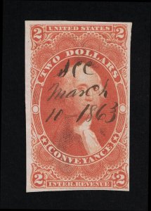 EXCELLENT GENUINE SCOTT #R81a FINE 1862-71 RED 1ST ISSUE CONVEYANCE IMPERFORATE