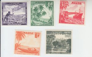 1954 Nauru Scenics  (5) (Scott 39-41. 43. 46) MNH