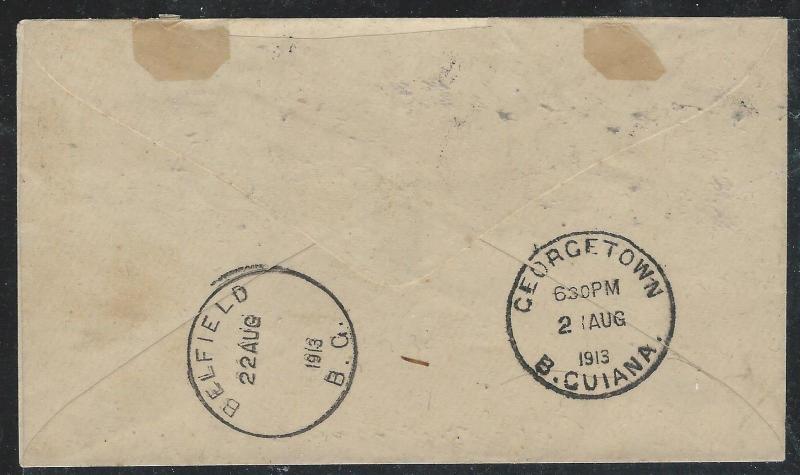 CAYMAN ISANDS (P1706B) 1913 KGV 6 STAMP FRANK REG GRAND CAYMAN TO BRITISH GUIANA