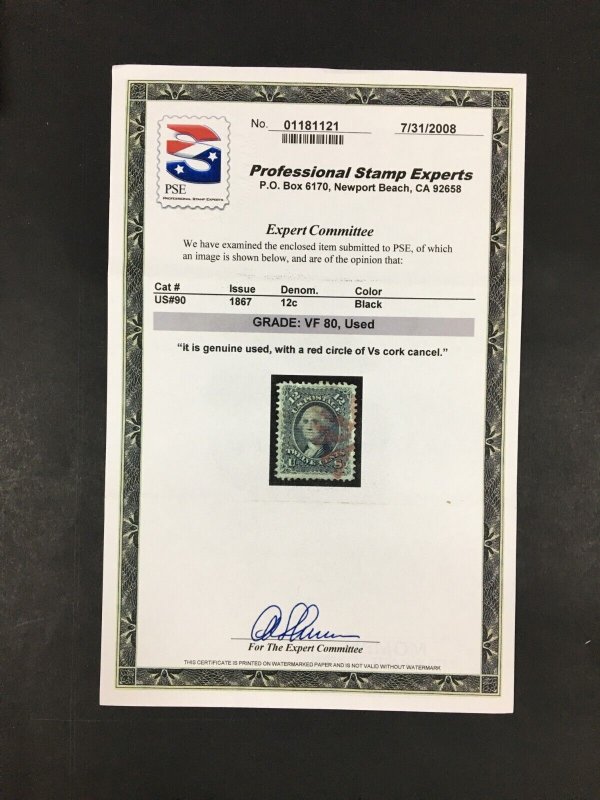 momen: US Stamps #90 Used PSE Graded VF-80 LOT #87755