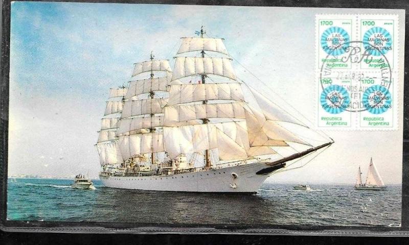 AANT-20 ARGENTINA 1982 ANTARTIDA FALKLAND WAR ISSUE POSTCARD SAILSHIP LIBERTAD