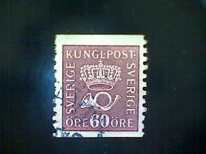 Sweden (Sverige), Scott #148, used (o), 1920, Crown and Post Horn, 60ö, claret