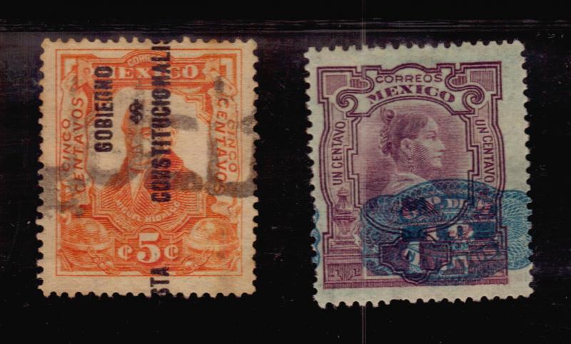 MEXICO TWO STAMPS WITH OVERPRINTS ERRORS VARIETIES DISPLACEMENTS VERY OLD 