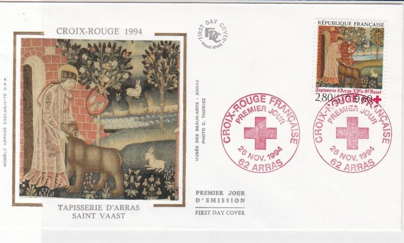 France 1994 Red Cross Slogan Cancels Saint Vaast Pic + Stamp FDC Cover Ref 31648