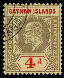 CAYMAN ISLANDS EDVII SG29, 4d black & red/yellow, UNUSED. Cat £80.