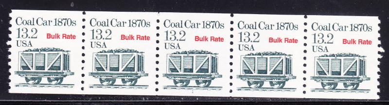 Plate Number Coil Strip of 5. Coal Car with Bulk Rate VF/NH