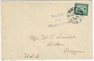 Selangor 1939 Kuala Lumpur cancel on cover to the U.S., censored