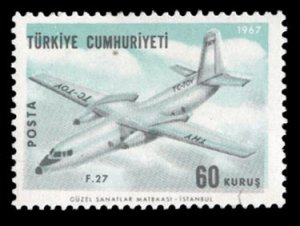 Turkey #C40var, 1967 60k Airpost, red color omitted, lightly hinged