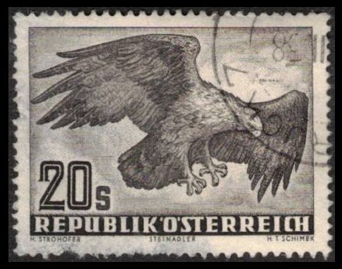 AUSTRIA 1952 20s #C60 USED AIR MAIL GOLDEN EAGLE SCV $8.50, THIN