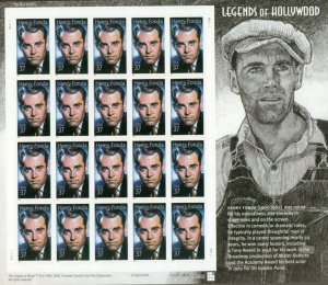 US: 2005 HENRY FONDA - LEGENDS OF HOLLYWOOD; Sheet Sc 3911; 37 Cents Values