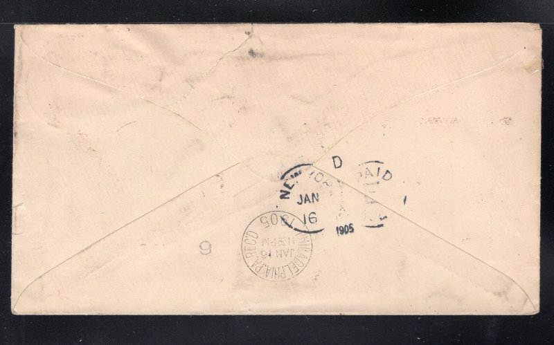 Bahamas 1905 Nassau to PA franked 2 1/2p ultramarine Edward VII, Scott 38 or 46