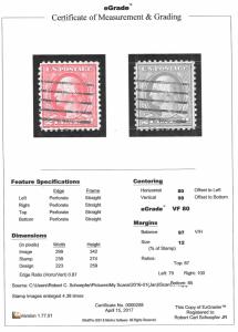 499 2 cent SUPER FANCY Washington, Dark Rose type 1 Stamp used EGRADED VF 80