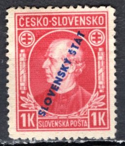 Slovakia 1939: Sc. # 25; Mint Gumless Single Stamp