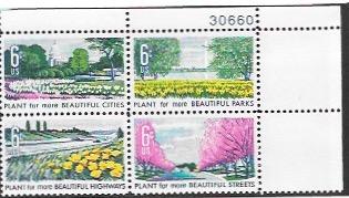 United States #1365 - 1368 Cities, parks, streets, highways.  MNH Plate Block