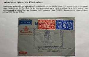 1953 England FDC Air Letter Cover Queen Elizabeth II Coronation To New Hebrides