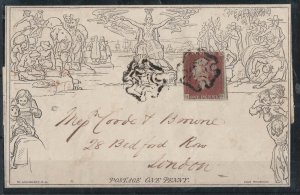 GB 1840 Mulready 1d lettersheet A250 uprated 3 margin 1d red plate 21 fine