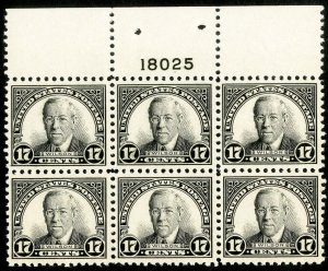 US Stamps # 623 MNH Superb Top Plate Block Of 6. Choice