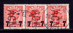 Denmark - Scott #183 - Strip/3 - Used - ACN perfin, toning specks - SCV $7.50