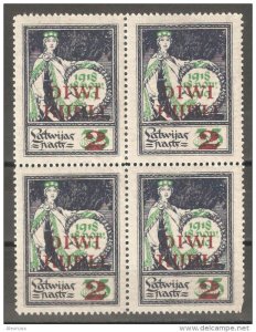 Latvia 1920-21, Surcharged 2 Rub on 35 kop, Block Scott # 88, VF-XF MNH**OG