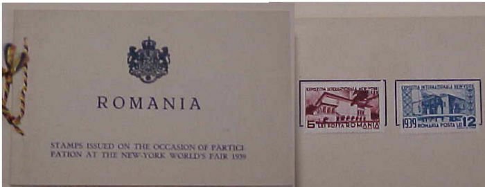 ROMANIA  PO BOOKLET WITH 2 NY EXPO 1939 STAMPS MINT LIGHT HINGED